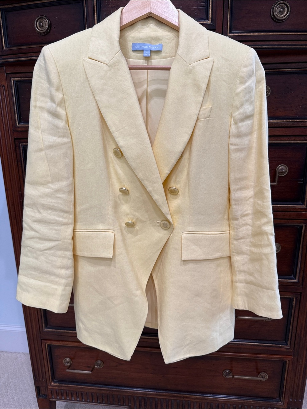 ANTONIO MELANI Double-Breasted Pale Yellow Blazer